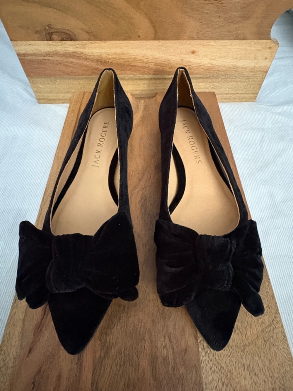 Jack Rogers Black Velvet Bow Pointed Flats